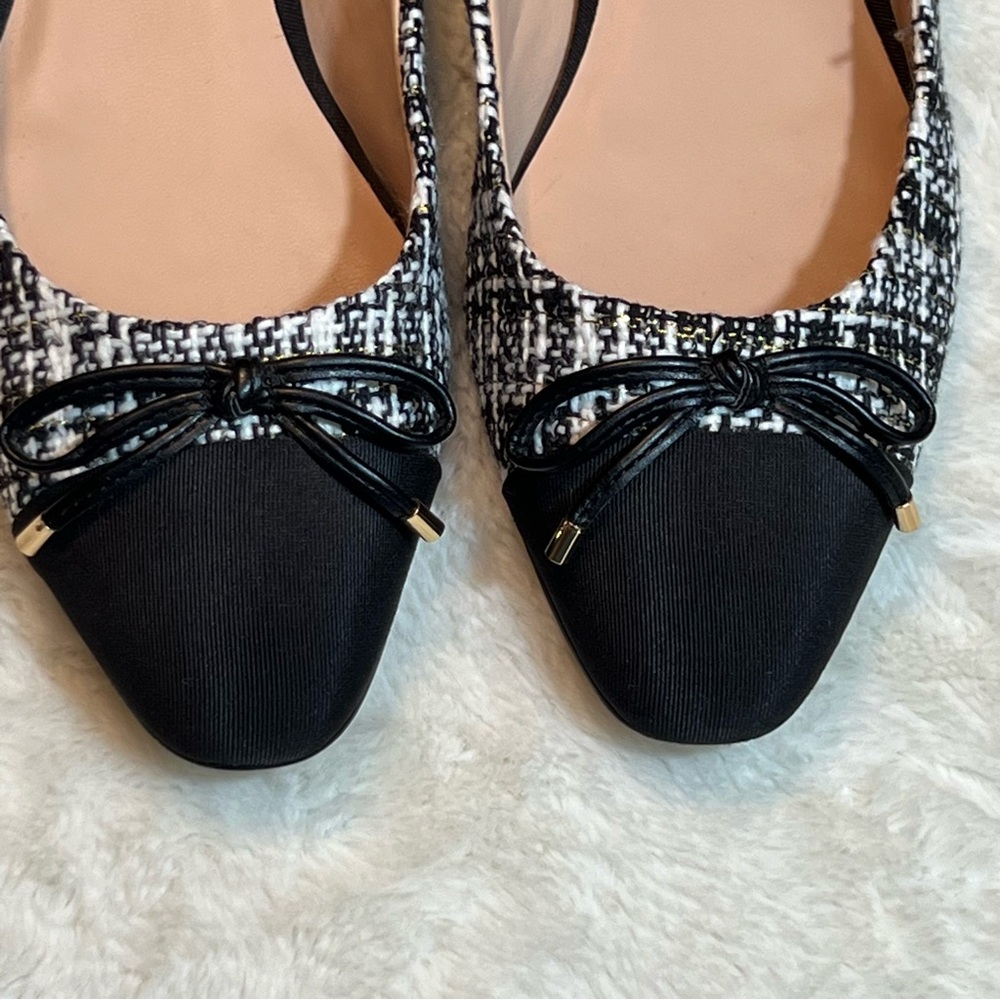 Karl Lagerfeld Black and White Pearl And Tweed Bow Ballet Flats - Picture 2 of 9